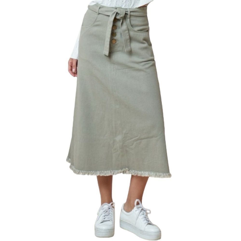 ⭐️⭐️Women’s Olive Cotton Twill Belted Raw Hem Skirt NEW